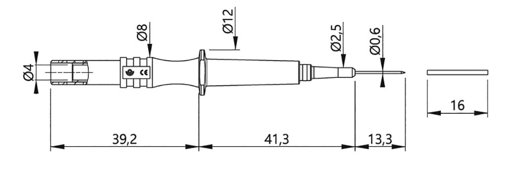 Mērītāju mērstienis, atsperu adata D=0.75mm, ligzla d=4mm, sarkana krasa