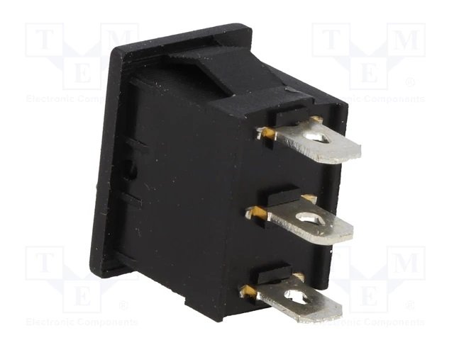Taustiņslēdzis SPDT, ON-ON, 3A/250VAC, 18.8x12.9x13.8mm, (--O), melnā krasa, ar fiksāciju