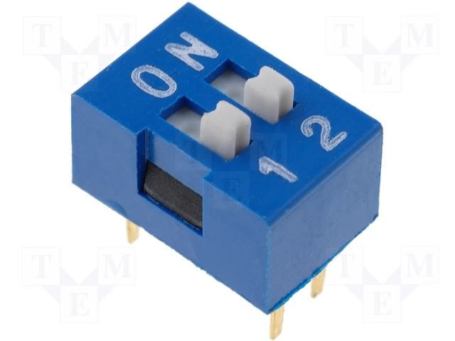 Pārslēdzējs slīdbīdņu DIP-2*2.54, ON-OFF, 0.05A/12VDC, horizontala veida