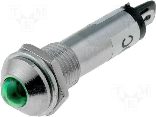 Gaismas diožu lampiņa 24V, 10x30mm d=8.2mm zaļa krasa