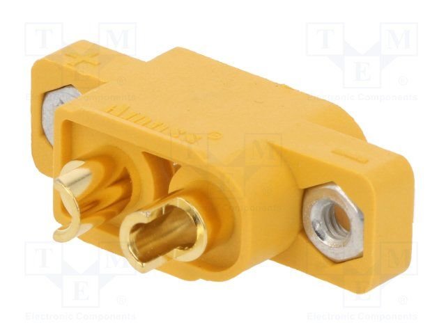 2Pin, XT60, "papa", 500V, 30A, 12AWG, lodejama, uz paneli, atloku (2 atveres)