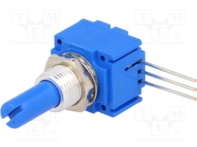 10K mono, ±20%, 1W, 17.5x15.9x12.7mm, 6.35mm, L=12.7mm, potenciometrs ar lineare atkarību, Conductive Plastic, THT, P2.5mm, 240°