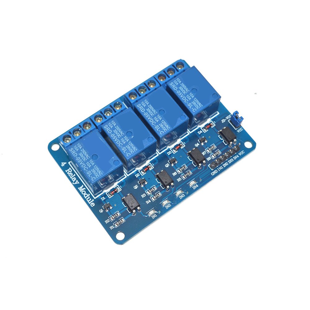 Modulis: relejs 4, 5VDC, 10A, štekeri, 30VDC/250VAC, 50x39x17mm