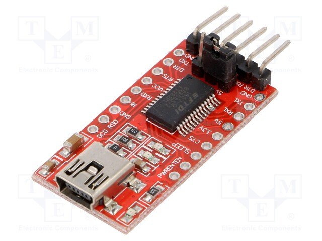 Modulis: Konverters, USB-B mini - UART, ar džemperi, 36x18x12mm, Baze FT232RL