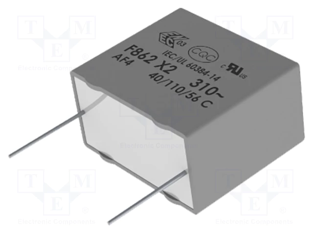 560nF 310VAC, plēves kondensatori polipropilēna, ±10%, P22.5mm, 26x18.5x10mm, traucējumi X2