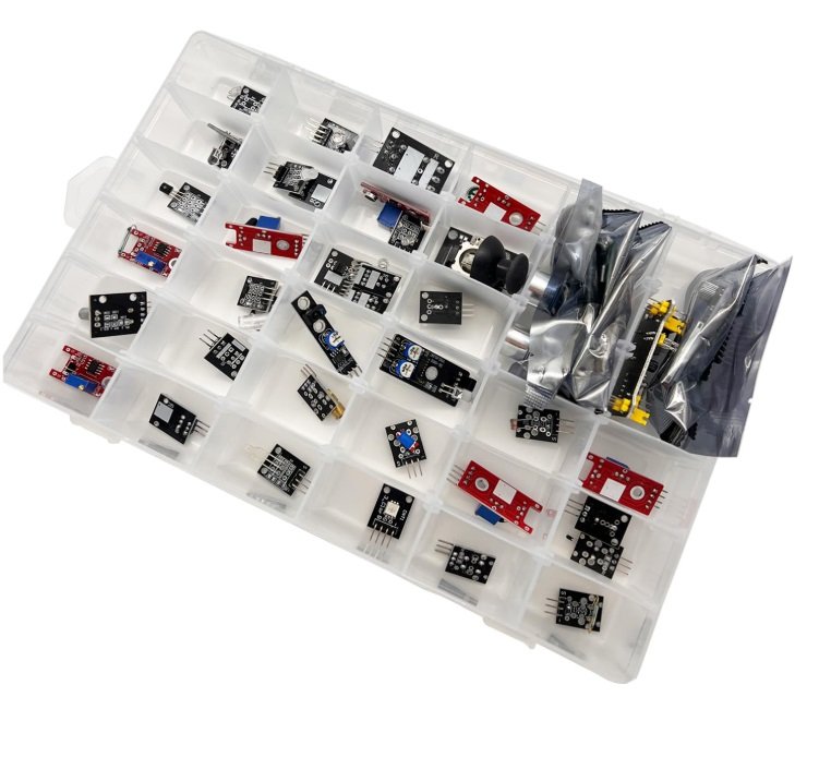 Arduino dažādu sensoru komplekts, 45 elementi, plastmasas kastē