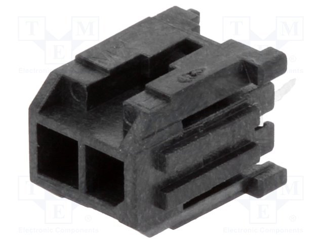 2pin(1x2), MicroFit, "mama/THT", šasijai, solis=3x3mm, 5A, taisns