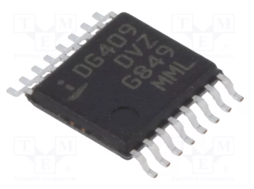 DG409DVZ SMD Mikroshēma, multiplexer, 4:1, Ch: 2, ±5...20VDC, 5...34VDC, TSSOP16