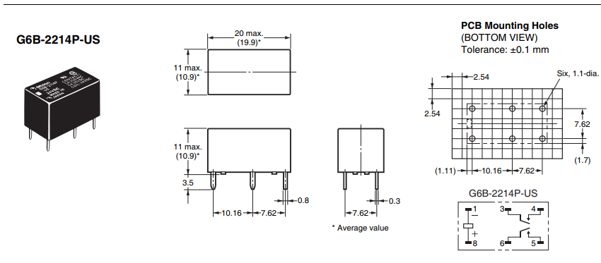Relejs DC24V, DPST-NO, 2x5A/250VAC, 2x5A/30VDC, 1.92kΩ(12.6mA), divi kontakti uz saslēgšanu, 20x10x10mm, OMRON
