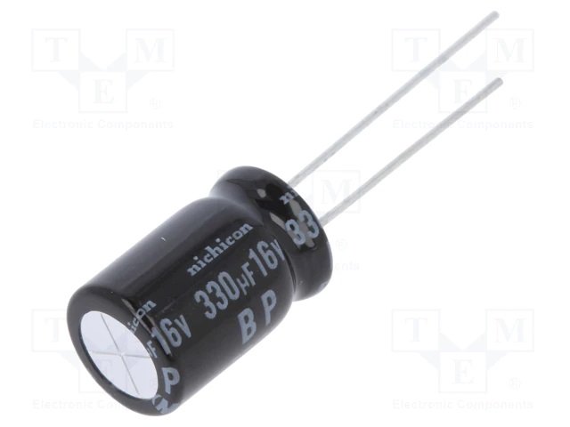 330/16V, -55...105°C, Ø12.5x25mm, ±20%, kondensators elektrolitiskais nepolārais, audio equipment, 1000h, NICHICON