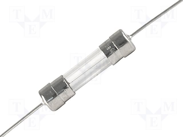 2A, T, 5x20mm, 250VAC, time-lag, stikls drošinātājs ar lokaniem izvadiem