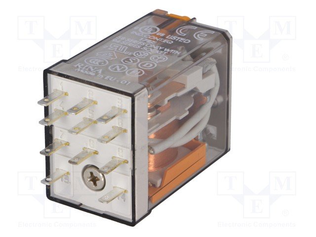 Relejs 230V/AC, 3PDT, 3x10A/250VAC, 17kΩ(13.5mA), trīs grupas uz pārslēgšanu, 27.7x20.7x35.8mm, FINDER