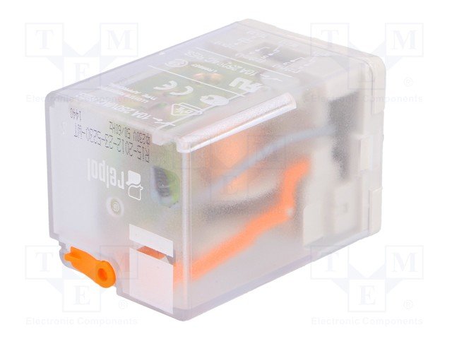 Relejs 230V/AC, DPDT, 2x10A/250VAC, 2x10A/24VDC, 7.08kΩ(31mA), divi kontakti uz pārslēgšanu, 35x35x54.5mm, RELPOL