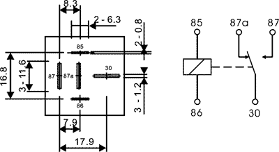 Relejs DC12V, SPDT, 60A/14VDC, 50R(240mA), viens kontakts uz pārslēgšanu, 28x28x25mm, RAYEX ELECTRONICS