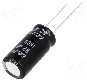 82/160V, 105C, Ø12.5x25mm, ±20%, Kondensators elektrolītisks, 2000h, Elite, ar lokaniem izvadiem