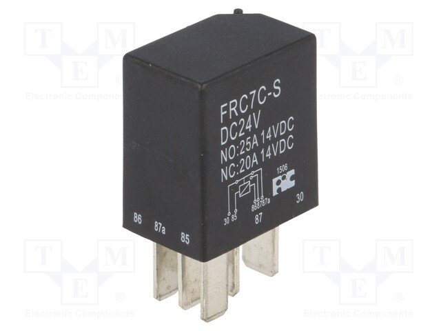 Relejs DC24V, SPDT, 20A/14VDC, 384R(62.5mA), viens kontakts uz pārslēgšanu, 23x26x15.5mm, FORWARD INDUSTRIAL CO.