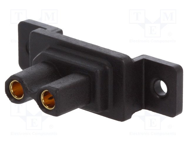 2Pin, XT30, "mama", 500V, 15A, 18AWG, uz paneli, atloku (2 atveres), lodejama