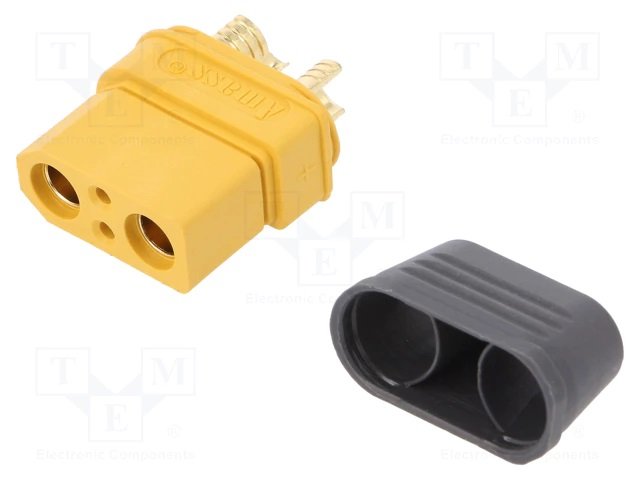 2Pin, XT90, "mama", 500V, 40A, 10AWG, lodejama vadam, pelēks korpuss
