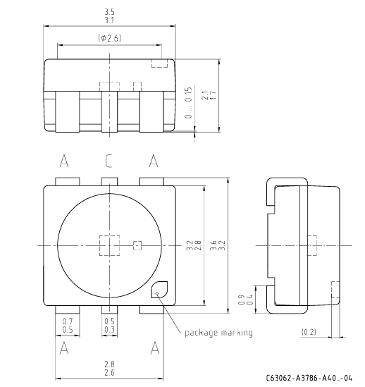 Gaismas diode SMD, aukstā balts, 5600K, 3428(PLCC6), 3.5x2.8x1.7mm, 24.2-37.8lm, 2.9...4.1V/140mA, PLCC6
