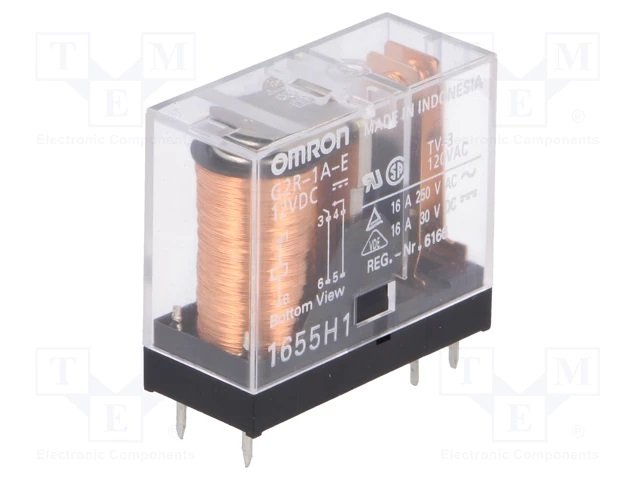 Relejs DC12V, SPST-NO, 16A/250VAC, 16A/24VDC, 272R(43.6mA), viens kontakts uz saslēgšanu, 29x13x25.5mm, OMRON