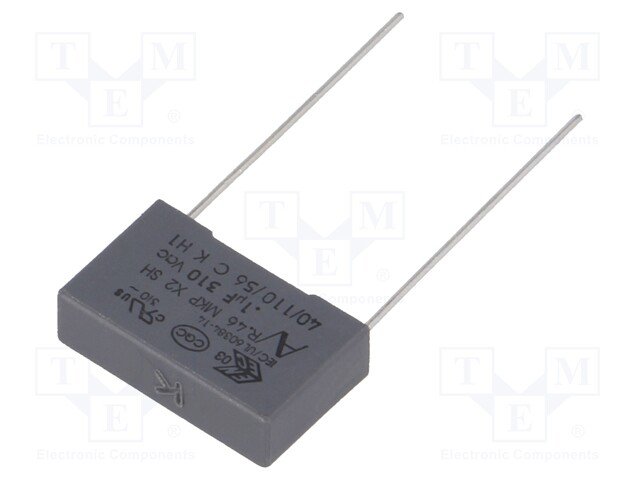 100nF 310VAC plēves kondensatori polipropilēna, ±10%, P15, 18x5x11mm, traucējumi X2