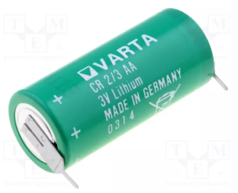 Litija baterija ar cietām kājiņām, 3.0V, 2/3AA, Ø14.8x33.5mm, 1350mAH, 14.35gr.
