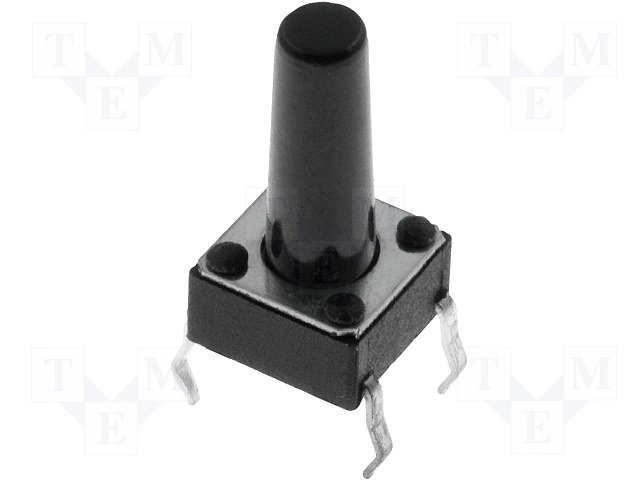 Mikroslēdzejs horizontāls, 6x6x4mm, SPST-NO, OFF-(ON), THT, 0.05A/12VDC, 1.6N, L=9.5mm