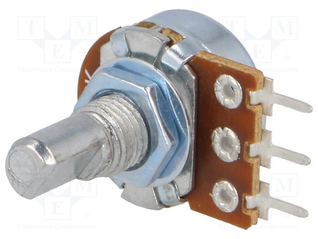 50K mono, Ø17x9.5mm, 100mW, 6mm, L=9mm, potenciometrs ar lineare atkarību, THT, D-profils