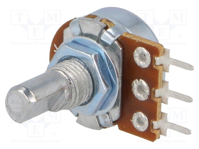 100K mono, Ø17x9.5mm, 100mW, 6mm, L=9mm, potenciometrs ar lineare atkarību, THT, D-profils