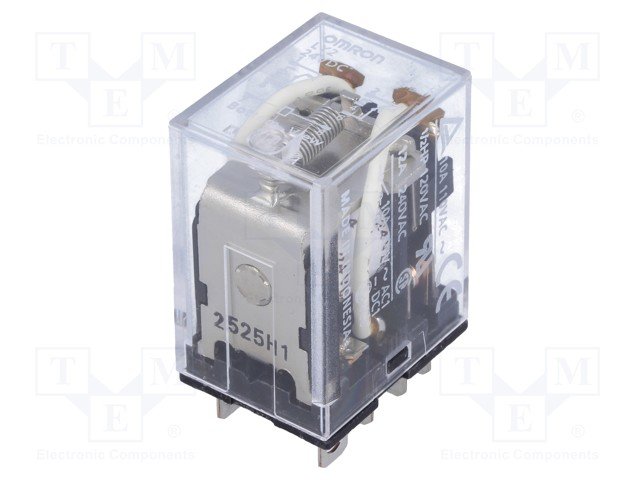 Relejs DC24V, DPDT, 2x10A/250VAC, 2x10A/24VDC, 650Ω(6.9mA), divi kontakti uz pārslēgšanu, 28x21.5x36mm, OMRON
