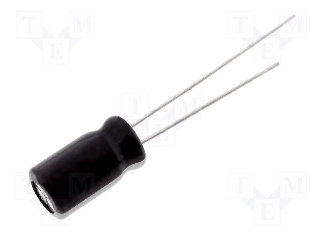 10/50V 105C, Ø5x11mm, ±20%, Kondensatori zemas induktivitātes, 2000h, SAMWHA, ar lokaniem izvadiem
