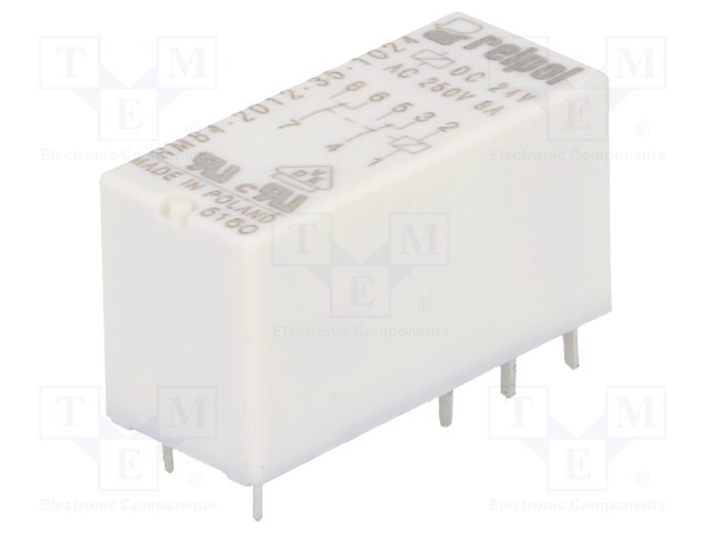Relejs DC24V, DPDT, 2x8A/250VAC, 2x8A/24VDC,1.44kΩ(16mA), IP67, divi kontakti uz parlēgšanu, 29x12.7x15.7mm, RELPOL