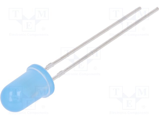 5mm, zila, 350...600mcd, 60°, 2.6...3.6V/20mA, 470nm, matēta, gaismas diode