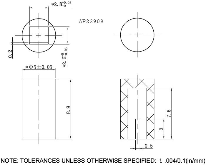 Cepurīte mikrosledzejam BS800, Ø5x8.9mm, apaļa, melna