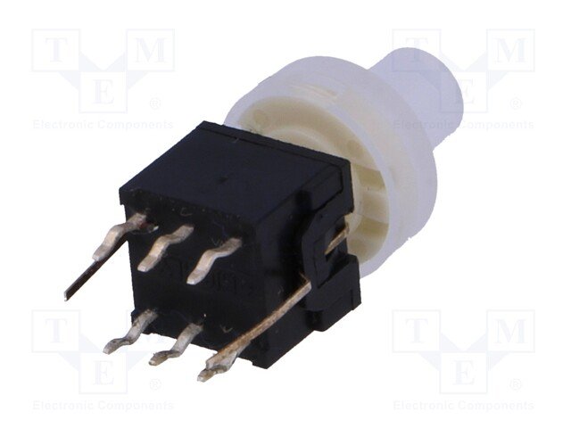 Poga DPDT, ON-ON, 0.1A/30VDC, THT, LED3.3VDC, balta krasa, 10x10x18.5mm, ar fiksaciju