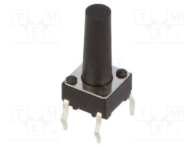 Mikroslēdzejs horizontāls, 6x6x4mm, SPST-NO, OFF-(ON), THT, 0.05A/12VDC, 1.6N, L=9.5mm