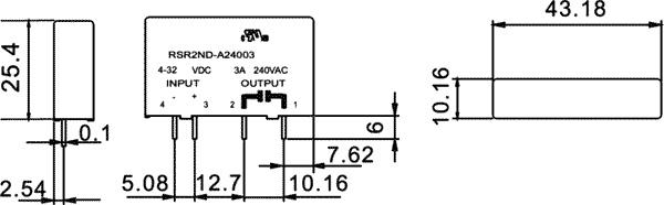 RSR2D-A24003 Pusvadītāju relejs Uspol=4÷32VDC, 3A, Ukom=24...280VAC, SIP, zero voltage switching