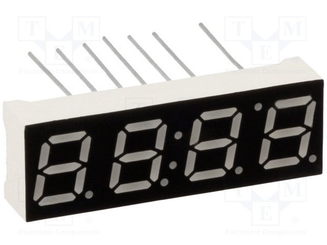7LED indikators, ceturtkāršs, 7.11mm, 10x30.26mm, 640nm, kopējs anods, sarkana krasa