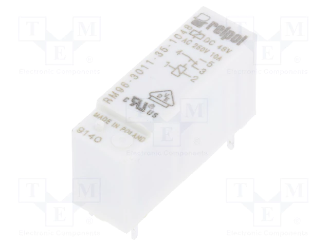 Relejs DC48V, SPDT, 8A/250VAC, 8A/24VDC, 8kΩ(6mA), viens kontakts uz pārslēgšanu, 30x10x16.2mm, RELPOL
