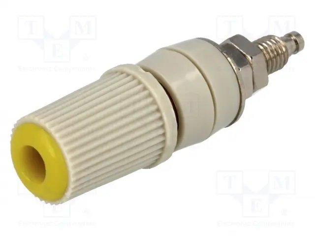 Testera ligzda, 4mm, 24A/60VDC, L=47mm, šasijai, skrūvejama, pelekā/dzeltena