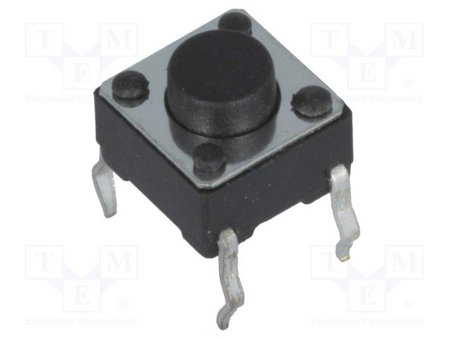 Mikroslēdzejs horizontāls, 6x6x4mm, SPST-NO, OFF-(ON), THT, 0.05A/12VDC, 1.6N, L=1.5mm