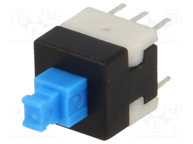 Poga DPDT, ON-ON, 0.1A/30VDC, THT, 8x8x8(12/14)mm, ar fiksaciju