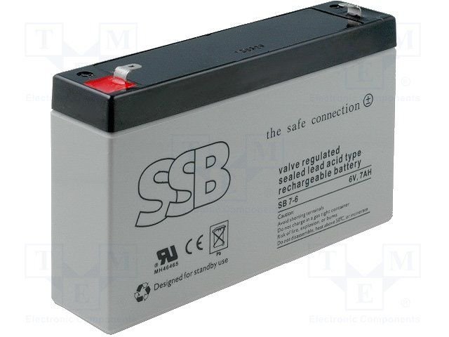 Rūpņiecības svina-skabes akumulators 6V, 7.2Ah, 151x34x95mm, 0.999kg.