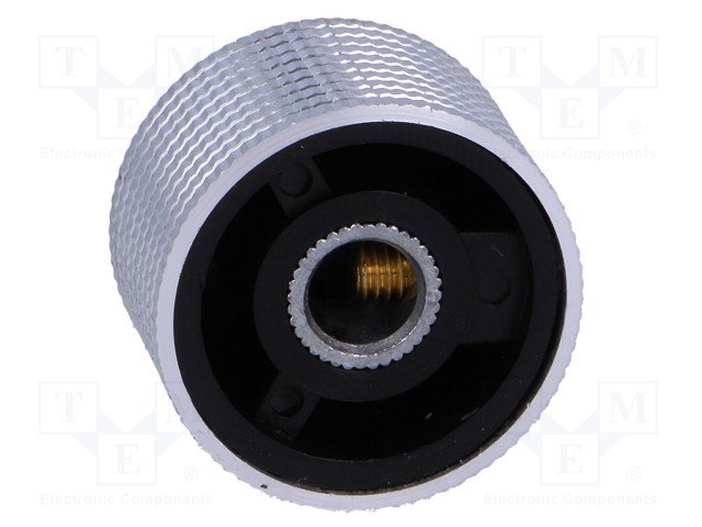 Potenciometru rokturitis Ø25x15mm, alumīnija/plastmasa, sudrabota krasa, Ø6.4mm, ar skrūvi