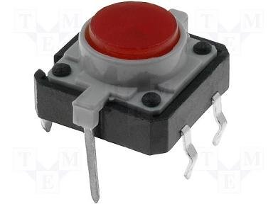 Mikroslēdzejs horizontāls, SPST-NO, OFF-(ON), 0.05A/12VDC, THT, 12x12x6.5mm, 2.45N, L=0.5mm, LED sarkana krasa