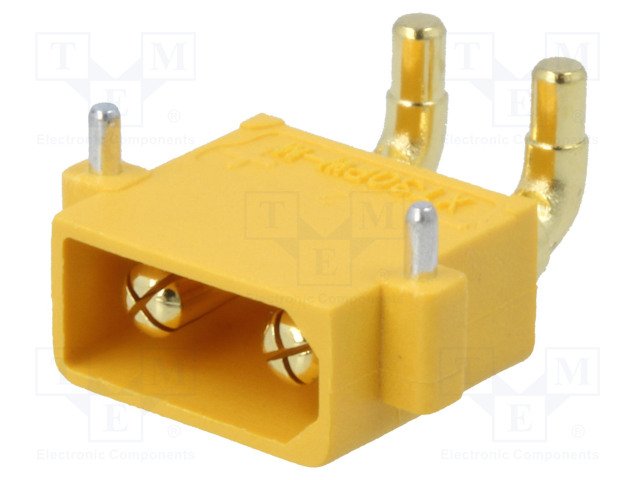 2Pin, XT30, "papa", 500V, 15A, lodejama PCB, leņķisks