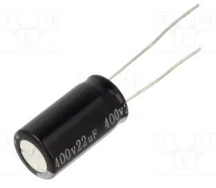 22/400V, 125C, Ø10x18mm, ±20%, Kondensators elektrolītisks, 2000h, KYOCERA AVX, ar lokaniem izvadiem