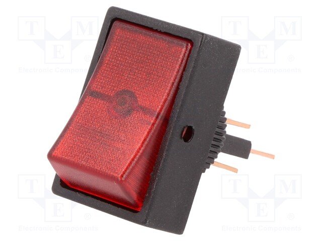 Taustiņslēdzis SPST, ON-OFF, 25A/12VDC, 19x30mm, Ø12mm, lanpiņa 12VDC(sarkana), melna krasa, ar fiksāciju