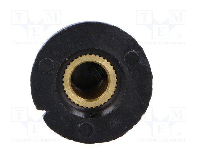 Potenciometru rokturitis Ø17x15.6mm, plastmasa, melna krasa, Ø6.35mm, ar skrūvi, svārki Ø20.7mm