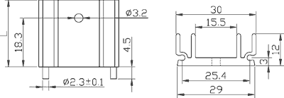 Radiators 29x25x12mm, U veida, 15K/W, TO220, aluminijs, melna krasa